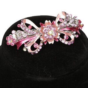 Rhinestone Pink Hair Clip Barrette Prom Party Wedding Bridal Gem